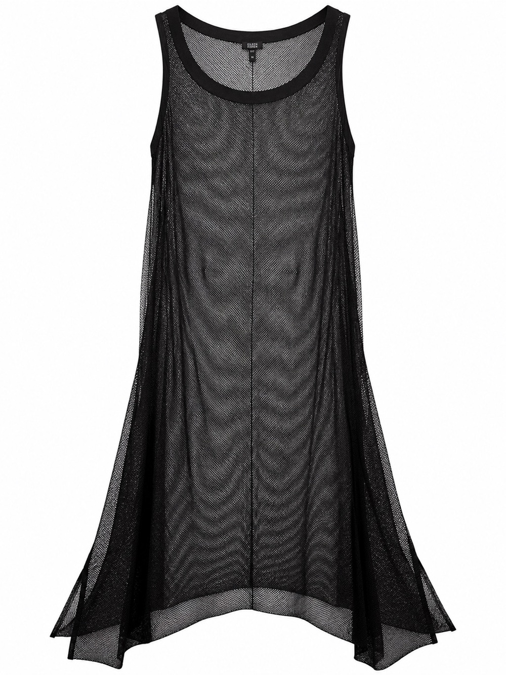 Eileen Fisher Woman Black Crinkle Mesh Asymmetrical Dress 1X